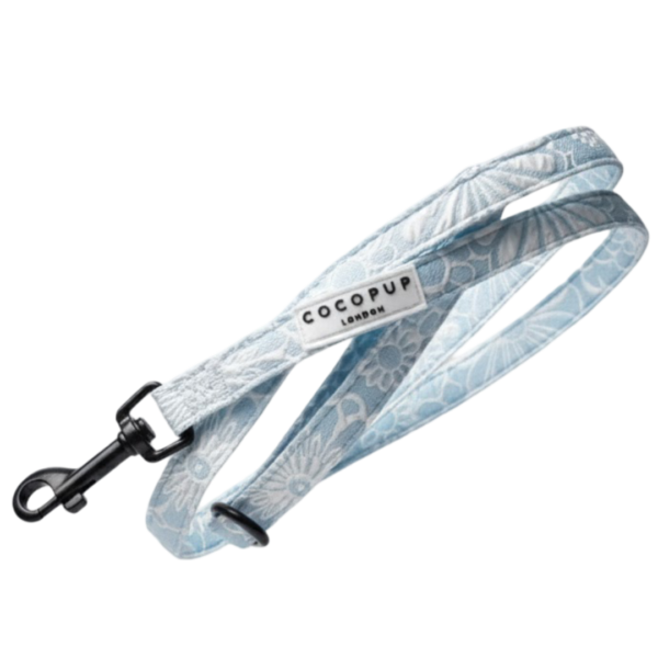 Cocopup London Puppy Dog Lead in Embossed Baby Blue Flower – One Size