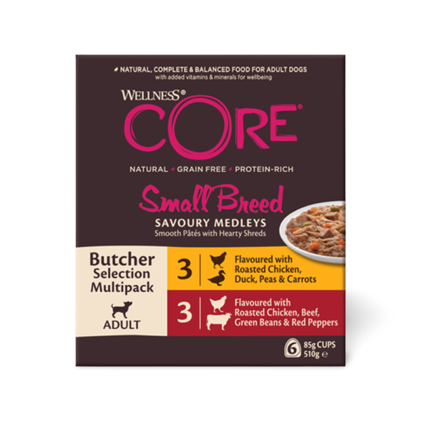 Wellness Core Savoury Medleys Butchers Selection Multipack Adult Wet Dog Food – 6 x 85g
