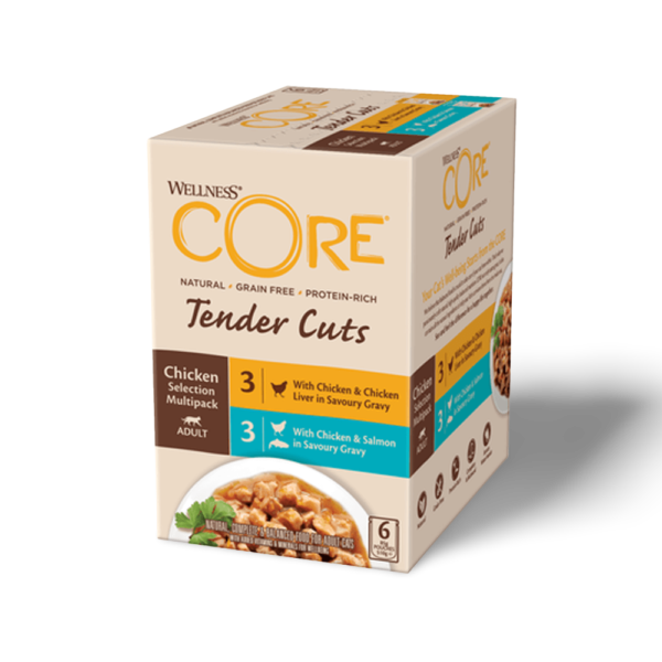 Wellness CORE Tender Cuts Chicken Multipack Adult Wet Cat Food Pouch – 6 x 85g