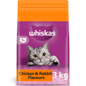 Whiskas 1 Plus Years Chicken and Rabbit Adult Dry Cat Food - 3kg