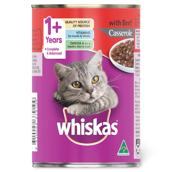 Whiskas 1 Plus Year Beef Casserole Adult Wet Cat Food Can – 24 x 400g