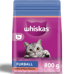 Whiskas Furball Sardine and Prawn 1 Plus Adult Dry Cat Food - 2 x 800g