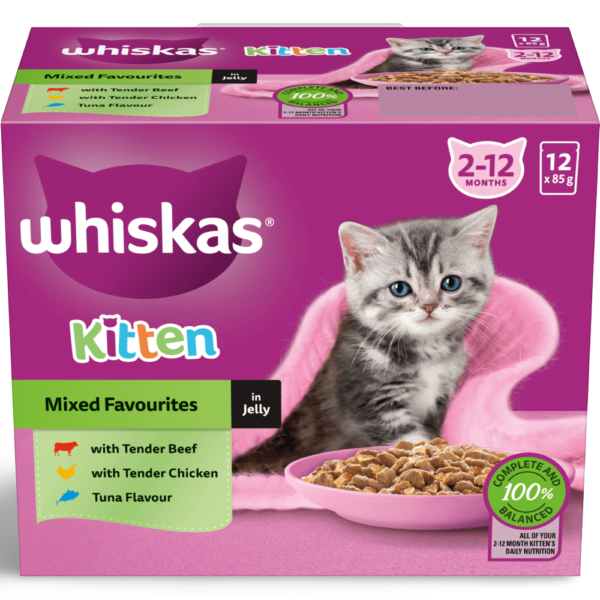 Whiskas Mixed Favourites in Jelly Wet Kitten Food Pouch – 12 x 85g