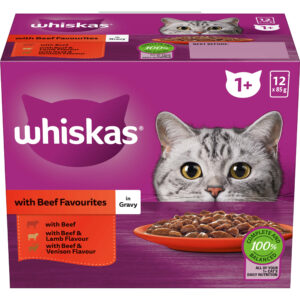 Whiskas 1 Plus Years Beef in Gravy Adult Wet Cat Food Pouch - 12 x 85g