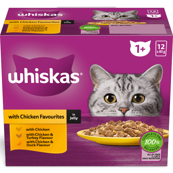 Whiskas Wet Cat Food Adult Chicken Jelly – 12 x 85g